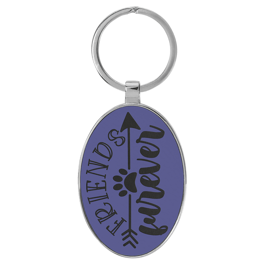3" x 1 3/4" Laserable Leatherette/Metal Purple Oval Keychain (Sold by Case of 50)