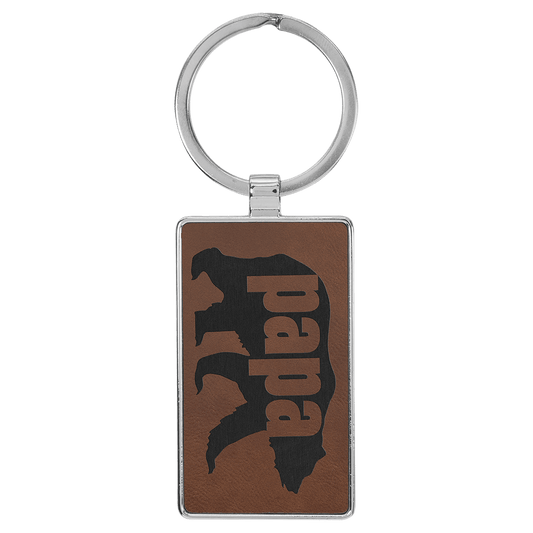 2 3/4" x 1 1/4" Laserable Leatherette/Metal Dark Brown Rectangle Keychain (Sold by Case of 50)