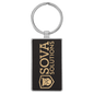 2 3/4" x 1 1/4" Laserable Leatherette/Metal Black/Gold Rectangle Keychain (Sold by Case of 50)