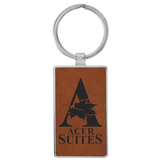 2 3/4" x 1 1/4" Laserable Leatherette/Metal Rawhide Rectangle Keychain (Sold by Case of 50)