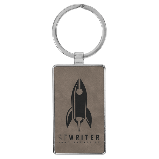 2 3/4" x 1 1/4" Laserable Leatherette/Metal Gray Rectangle Keychain (Sold by Case of 50)