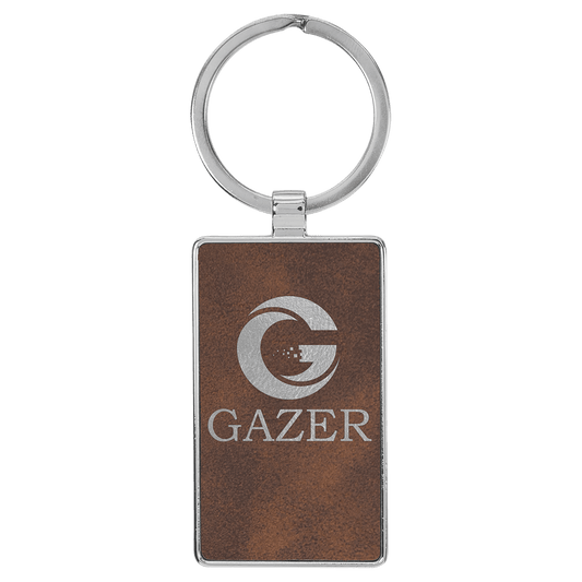 2 3/4" x 1 1/4" Laserable Leatherette/Metal Rustic/Silver Rectangle Keychain (Sold by Case of 50)