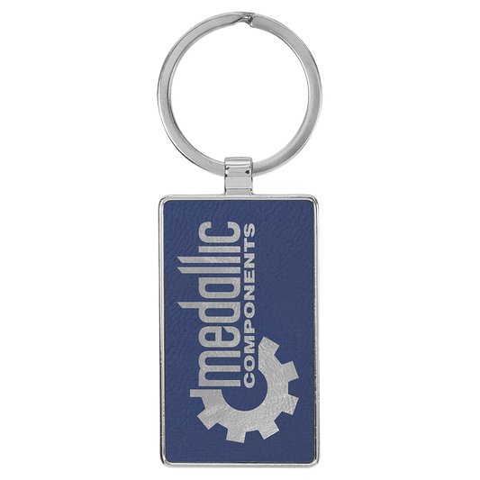 2 3/4" x 1 1/4" Laserable Leatherette/Metal Blue/Silver Rectangle Keychain (Sold by Case of 50)