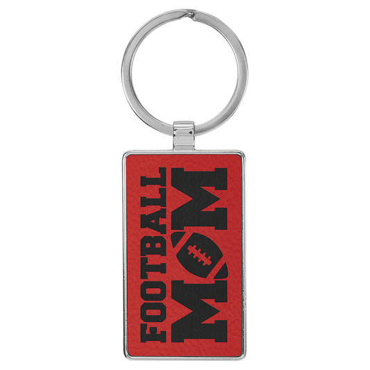 2 3/4" x 1 1/4" Laserable Leatherette/Metal Red Rectangle Keychain (Sold by Case of 50)