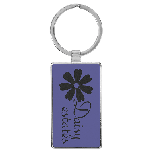 2 3/4" x 1 1/4" Laserable Leatherette/Metal Purple Rectangle Keychain (Sold by Case of 50)