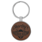 1 1/2" Laserable Leatherette/Metal Dark Brown Round Keychain (Sold by Case of 50)