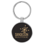 1 1/2" Laserable Leatherette/Metal Black/Gold Round Keychain (Sold by Case of 50)