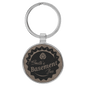 1 1/2" Laserable Leatherette/Metal Gray Round Keychain (Sold by Case of 50)