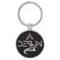 1 1/2" Laserable Leatherette/Metal Black/Silver Round Keychain (Sold by Case of 50)