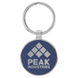 1 1/2" Laserable Leatherette/Metal Blue/Silver Round Keychain (Sold by Case of 50)