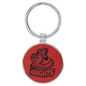 1 1/2" Laserable Leatherette/Metal Red Round Keychain (Sold by Case of 50)