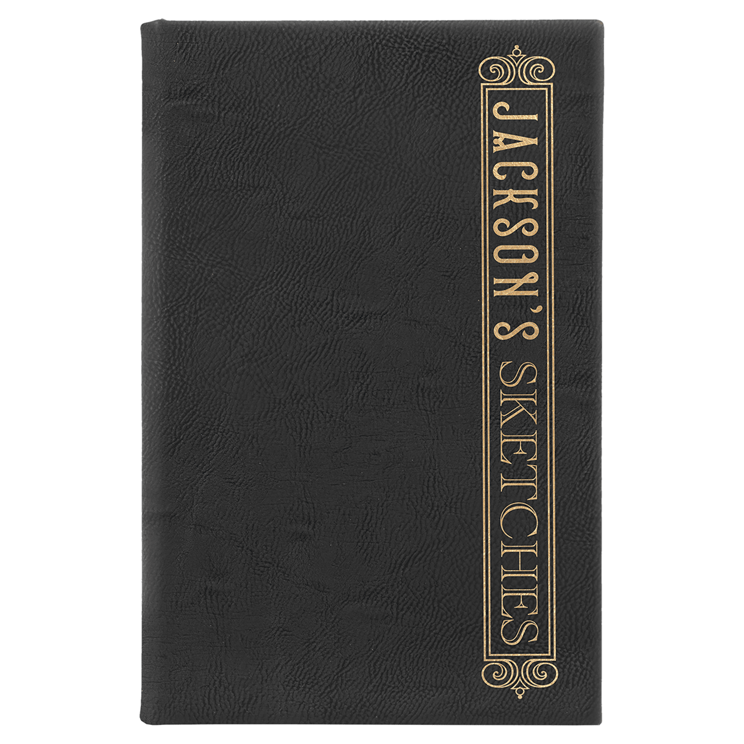 5 1/4" x 8 1/4" Black/Gold Laserable Leatherette Sketch Book with Unlined Notepad (Sold by Case of 4)