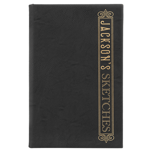 5 1/4" x 8 1/4" Black/Gold Laserable Leatherette Sketch Book with Unlined Notepad (Sold by Case of 4)