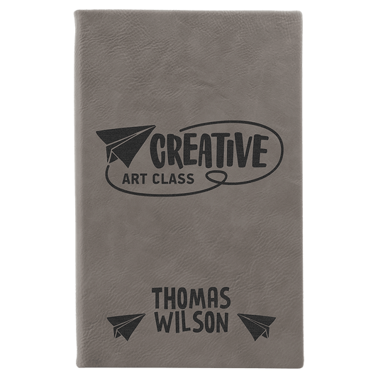 5 1/4" x 8 1/4" Gray Laserable Leatherette Sketch Book with Unlined Notepad (Sold by Case of 4)
