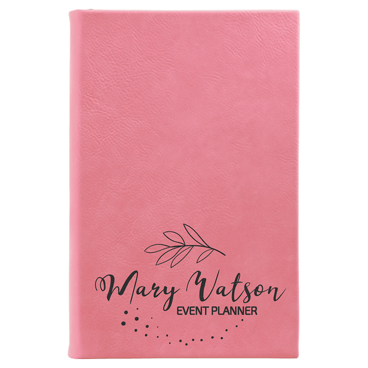 5 1/4" x 8 1/4" Pink Laserable Leatherette Sketch Book with Unlined Notepad (Sold by Case of 4)