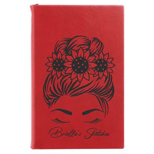 5 1/4" x 8 1/4" Red Laserable Leatherette Sketch Book with Unlined Notepad (Sold by Case of 4)