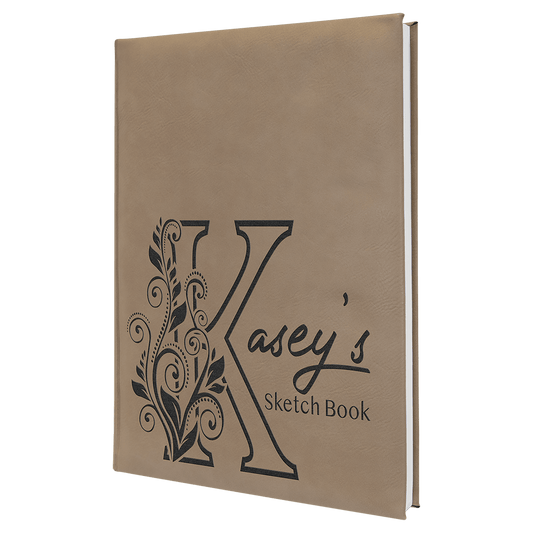 7" x 9 3/4" Light Brown Laserable Leatherette Sketch Book with Unlined Notepad (Sold by Case of 4)