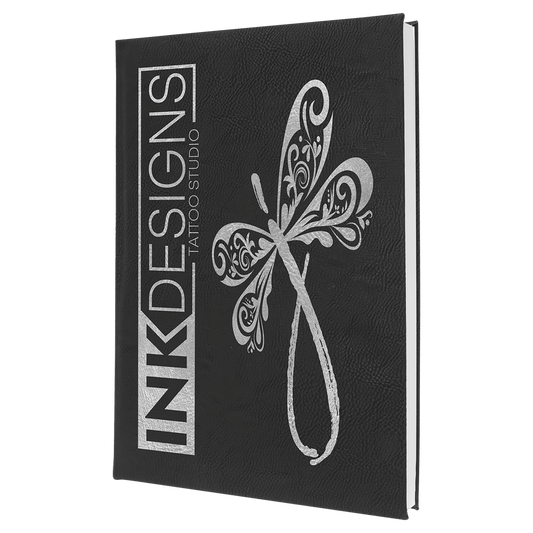 7" x 9 3/4" Black/Silver Laserable Leatherette Sketch Book with Unlined Notepad (Sold by Case of 4)