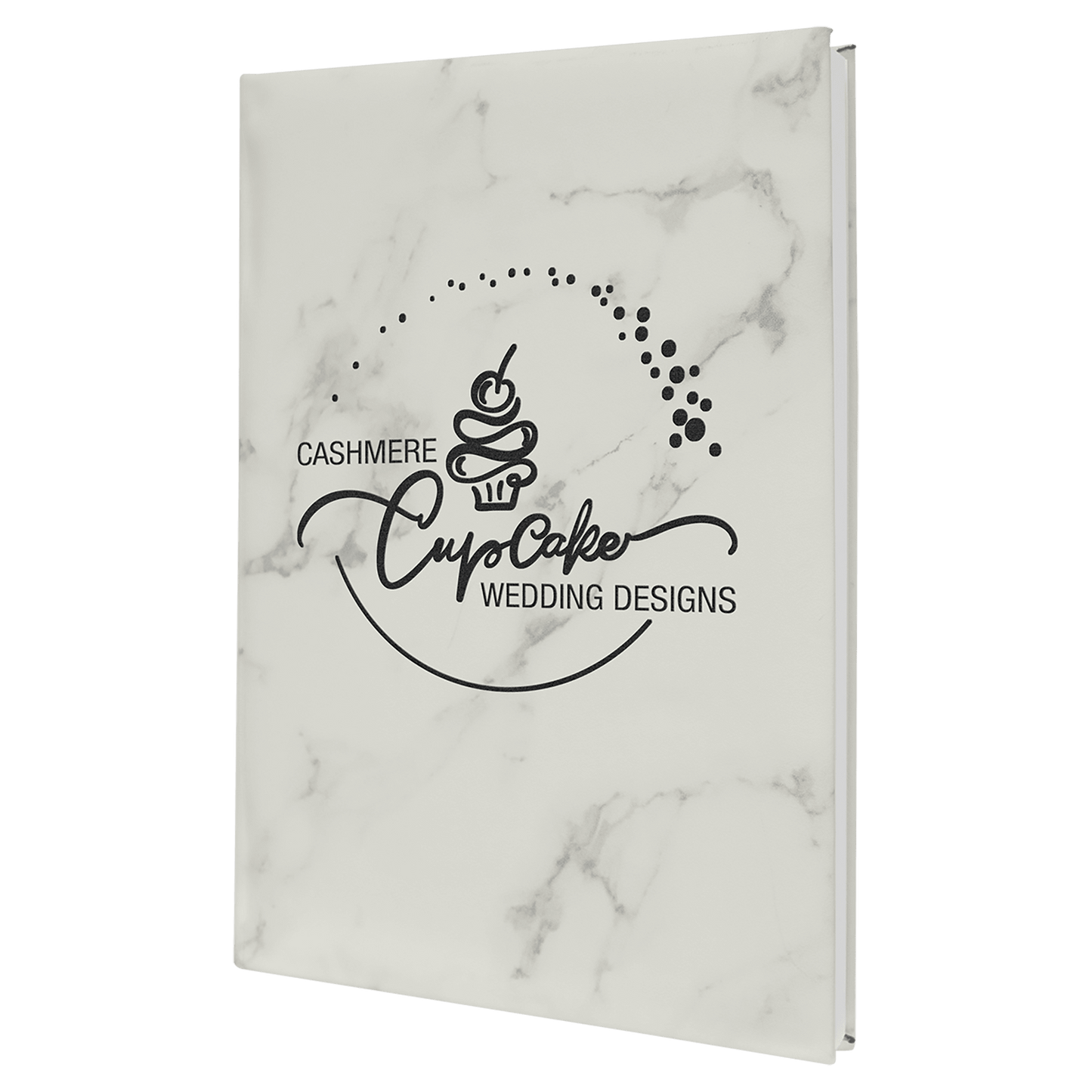 7" x 9 3/4" White Marble Laserable Leatherette Sketch Book with Unlined Notepad (Sold by Case of 4)