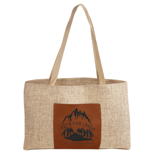 19" x 12" Burlap Bag with 5" Rawhide Laserable Leatherette Gusset (Sold by Case of 10)