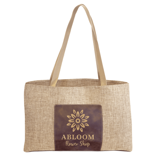 19" x 12" Burlap Bag with 5" Rustic/Gold Laserable Leatherette Gusset (Sold by Case of 10)