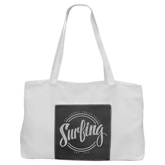 19" x 12" White Bag with 5" Black/Silver Laserable Leatherette Gusset (Sold by Case of 10)