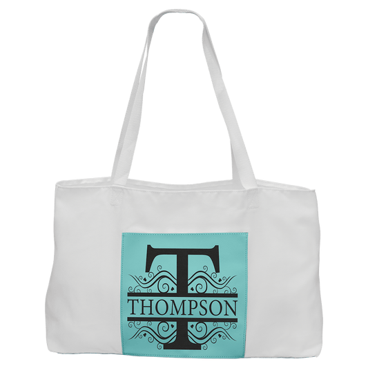19" x 12" White Bag with 5" Teal Laserable Leatherette Gusset (Sold by Case of 10)