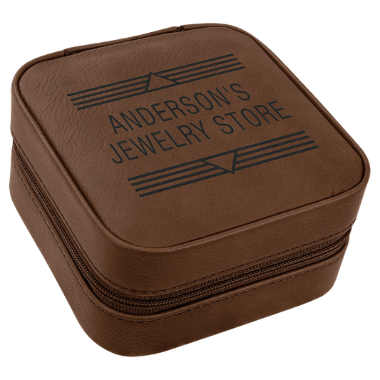 4" X 4" Dark Brown Laserable Leatherette Travel Jewelry Box with Tan Lining (Sold by Case of 6)