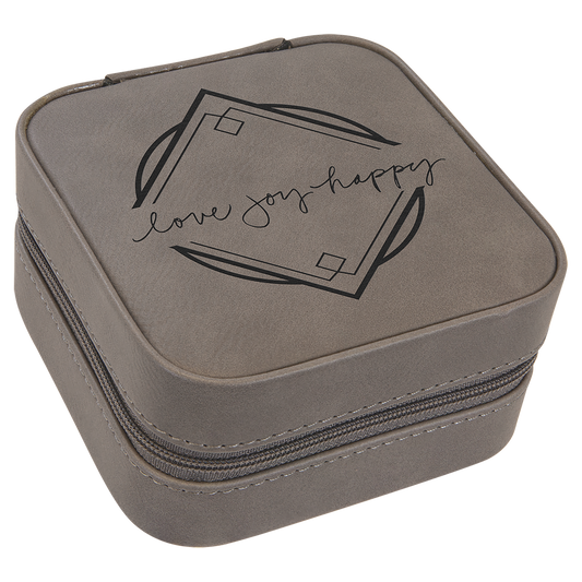 4" X 4" Gray Laserable Leatherette Travel Jewelry Box with Tan Lining (Sold by Case of 6)