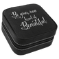 4" x 4"  Black/Silver Laserable Leatherette Travel Jewelry Box with Tan Lining (Sold by Case of 6)