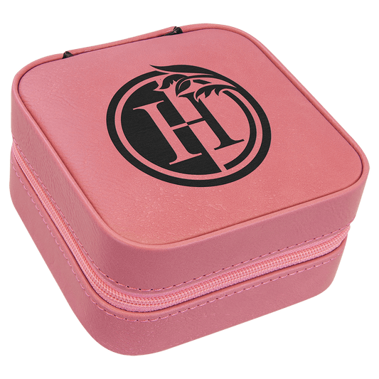 4" X 4" Pink Laserable Leatherette Travel Jewelry Box with Tan Lining (Sold by Case of 6)