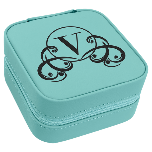 4" X 4" Teal Laserable Leatherette Travel Jewelry Box with Tan Lining (Sold by Case of 6)