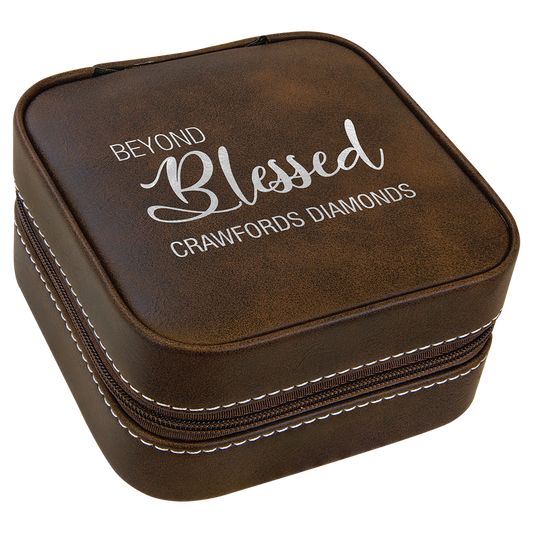 4" X 4" Rustic/Silver Leatherette Travel Jewelry Box with Tan Lining (Sold by Case of 6)
