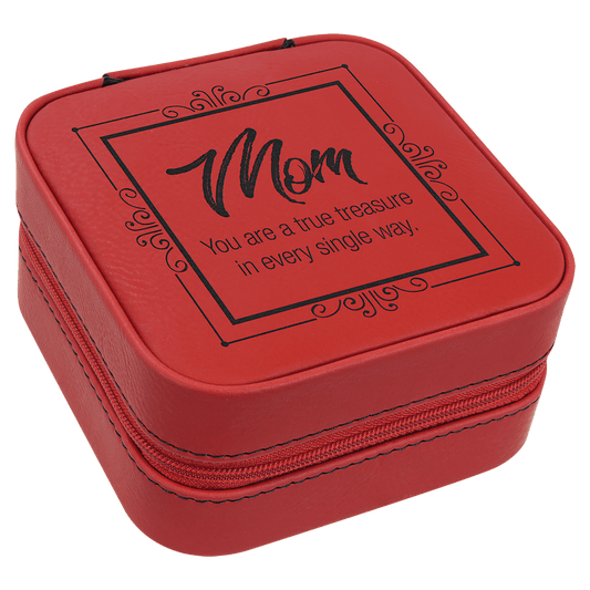 4" X 4" Red Laserable Leatherette Travel Jewelry Box with Tan Lining (Sold by Case of 6)