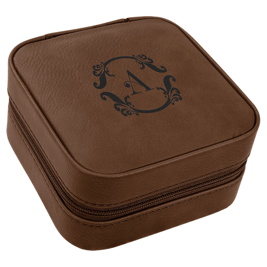 4" X 4" Dark Brown Laserable Leatherette Travel Jewelry Box with Black Lining (Sold by Case of 6)