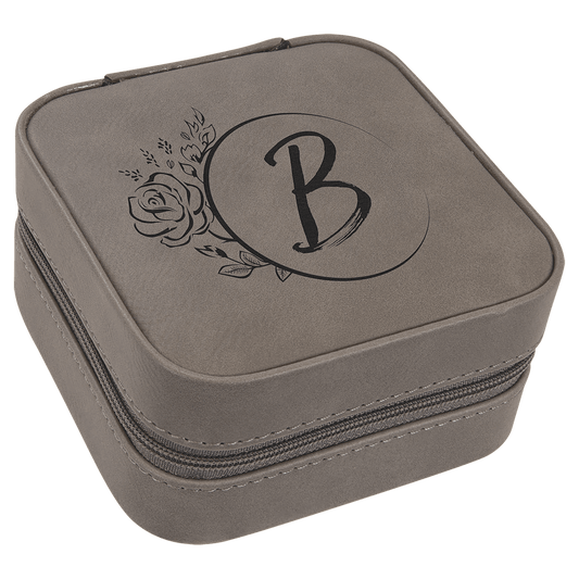4" X 4" Gray Laserable Leatherette Travel Jewelry Box with Black Lining (Sold by Case of 6)