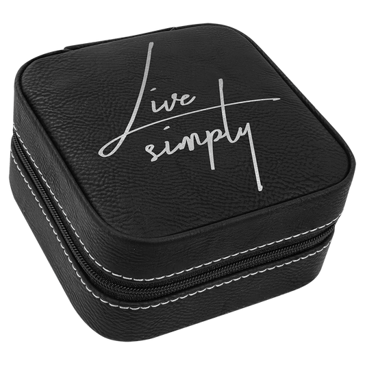 4" X 4" Black/Silver Laserable Leatherette Travel Jewelry Box with Black Lining (Sold by Case of 6)