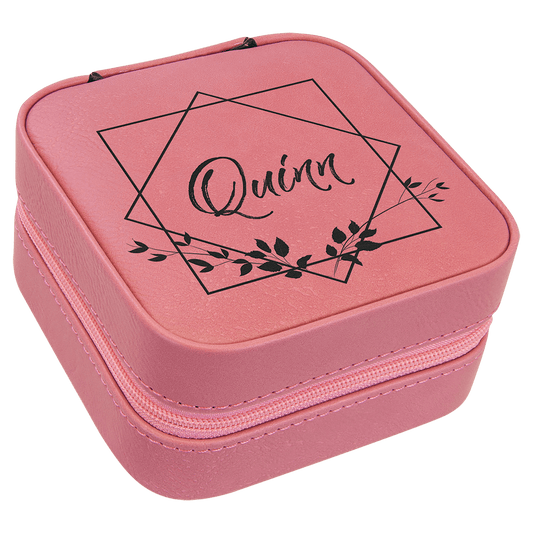 4" X 4" Pink Laserable Leatherette Travel Jewelry Box with Black Lining (Sold by Case of 6)