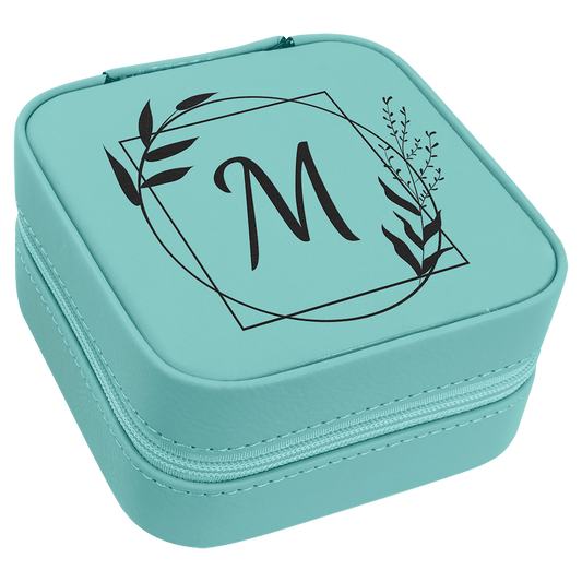 4" X 4" Teal Laserable Leatherette Travel Jewelry Box with Black Lining (Sold by Case of 6)
