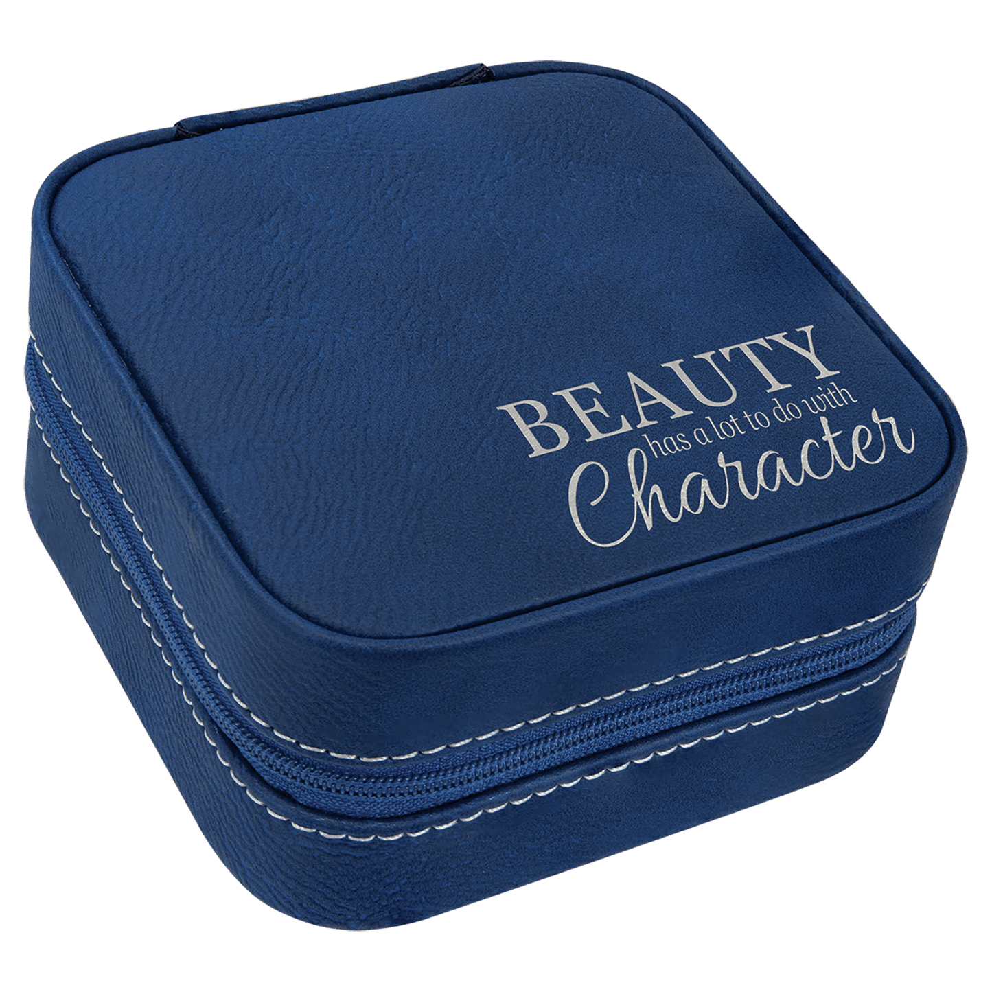 4" X 4" Blue/Silver Laserable Leatherette Travel Jewelry Box with Black Lining (Sold by Case of 6)