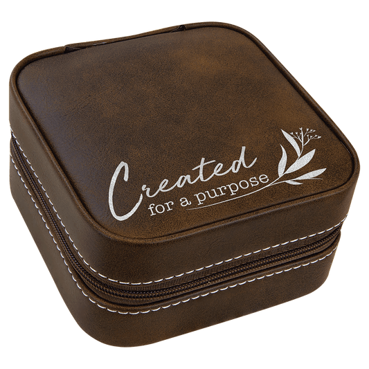 4" X 4" Rustic/Silver Laserable Leatherette Travel Jewelry Box with Black Lining (Sold by Case of 6)