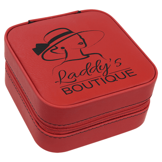 4" X 4" Red Laserable Leatherette Travel Jewelry Box with Black Lining (Sold by Case of 6)