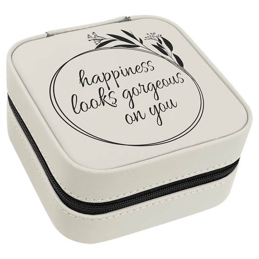 4" X 4" White/Black Laserable Leatherette Travel Jewelry Box with Black Lining (Sold by Case of 6)