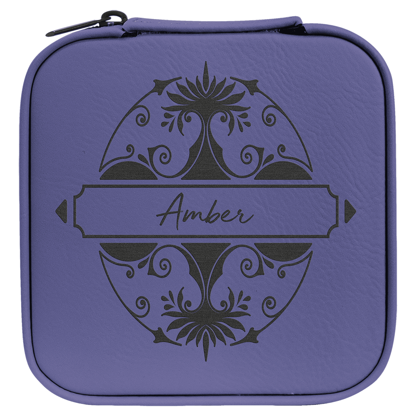 4" X 4" Purple/Black Laserable Leatherette Travel Jewelry Box with Black Lining (Sold by Case of 6)
