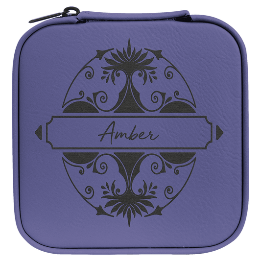 4" X 4" Purple/Black Laserable Leatherette Travel Jewelry Box with Black Lining (Sold by Case of 6)