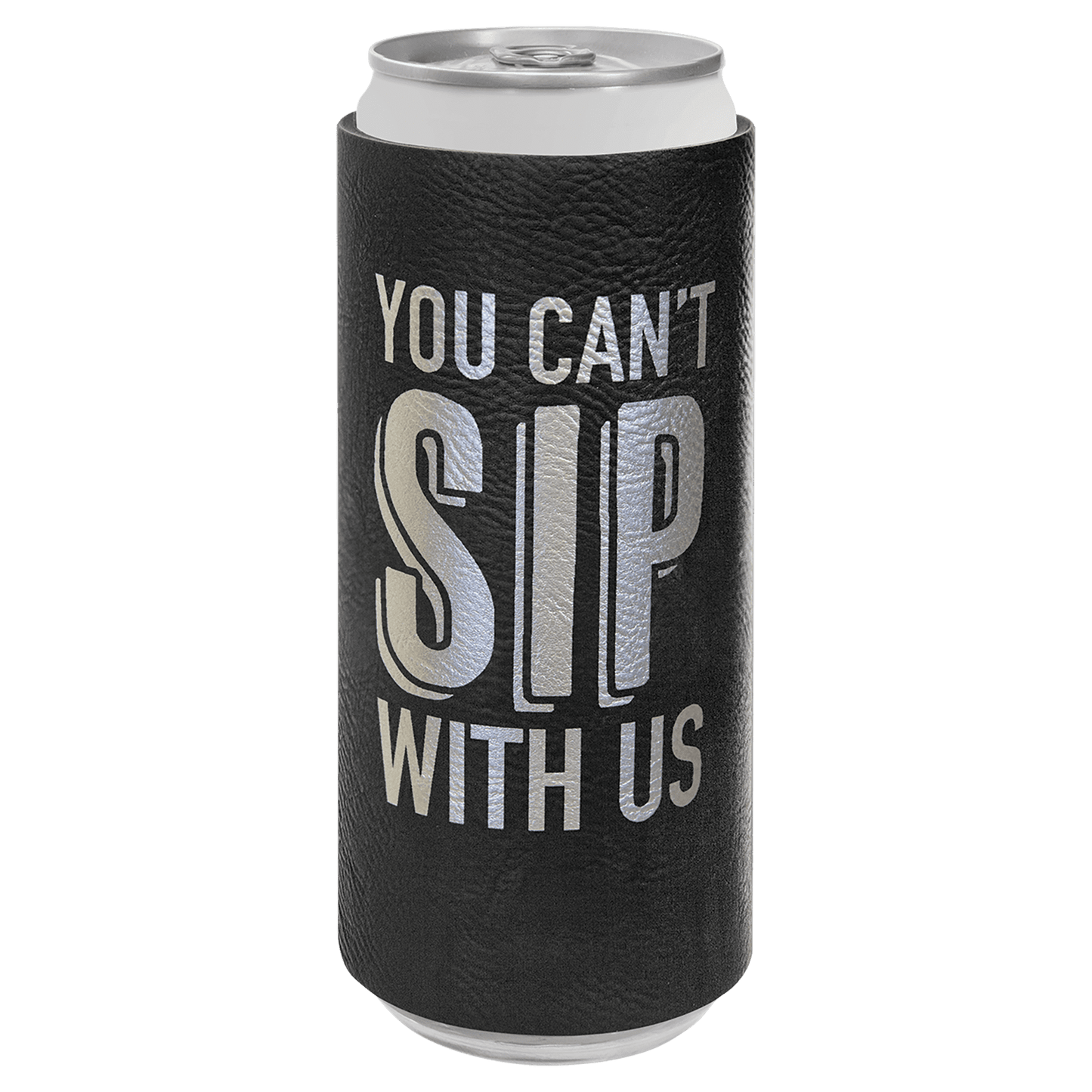 Black/Silver Laserable Leatherette Slim Beverage Holder (Sold by Case of 25)