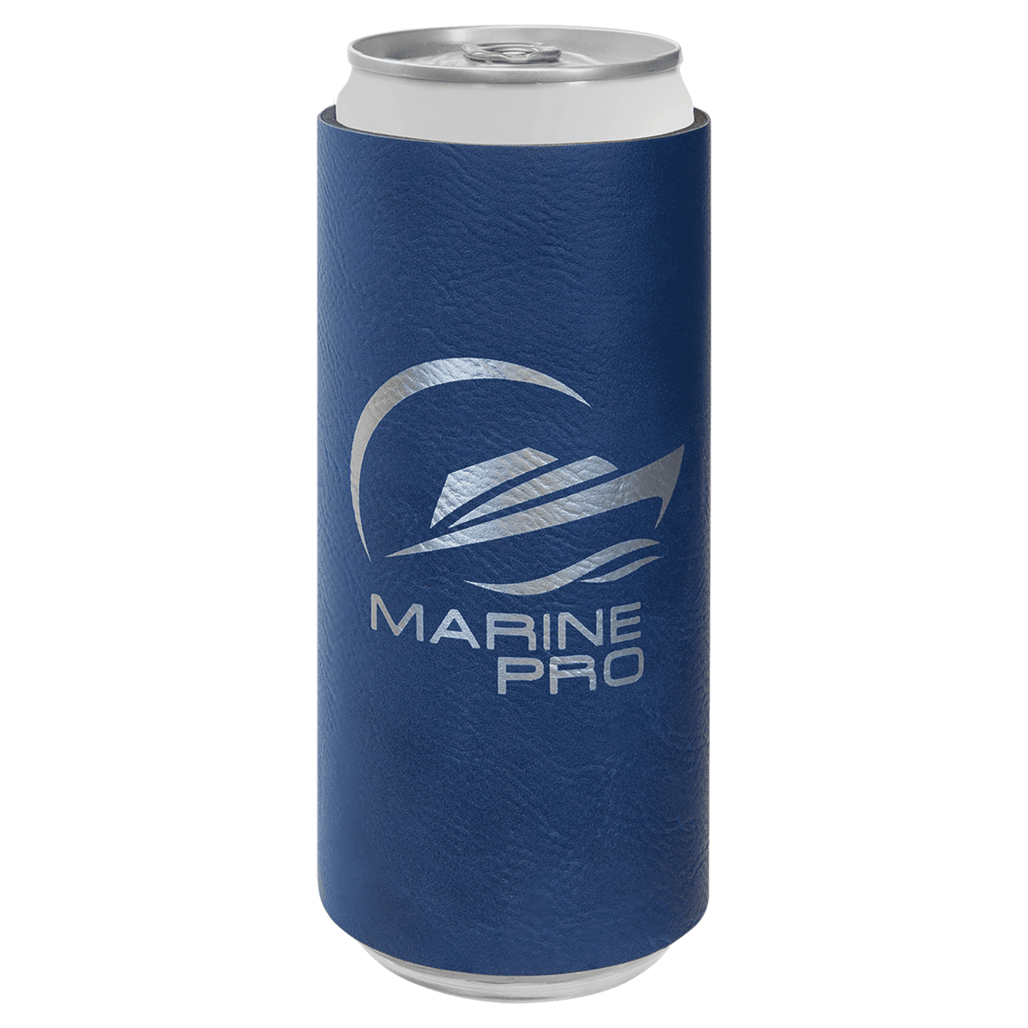 Blue/Silver Laserable Leatherette Slim Beverage Holder (Sold by Case of 25)