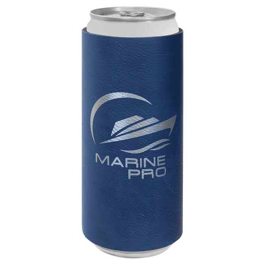 Blue/Silver Laserable Leatherette Slim Beverage Holder (Sold by Case of 25)