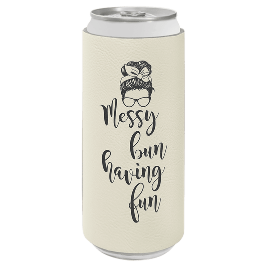 White Laserable Leatherette Slim Beverage Holder (Sold by Case of 25)