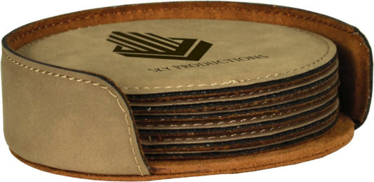 4" Light Brown Laserable Leatherette 6-Coaster Set (Sold by Case of 4)